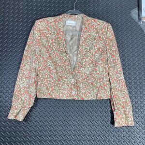 Vintage Austin Hill Brown Red Floral Print Cropped Blazer Jacket Women's Size 10